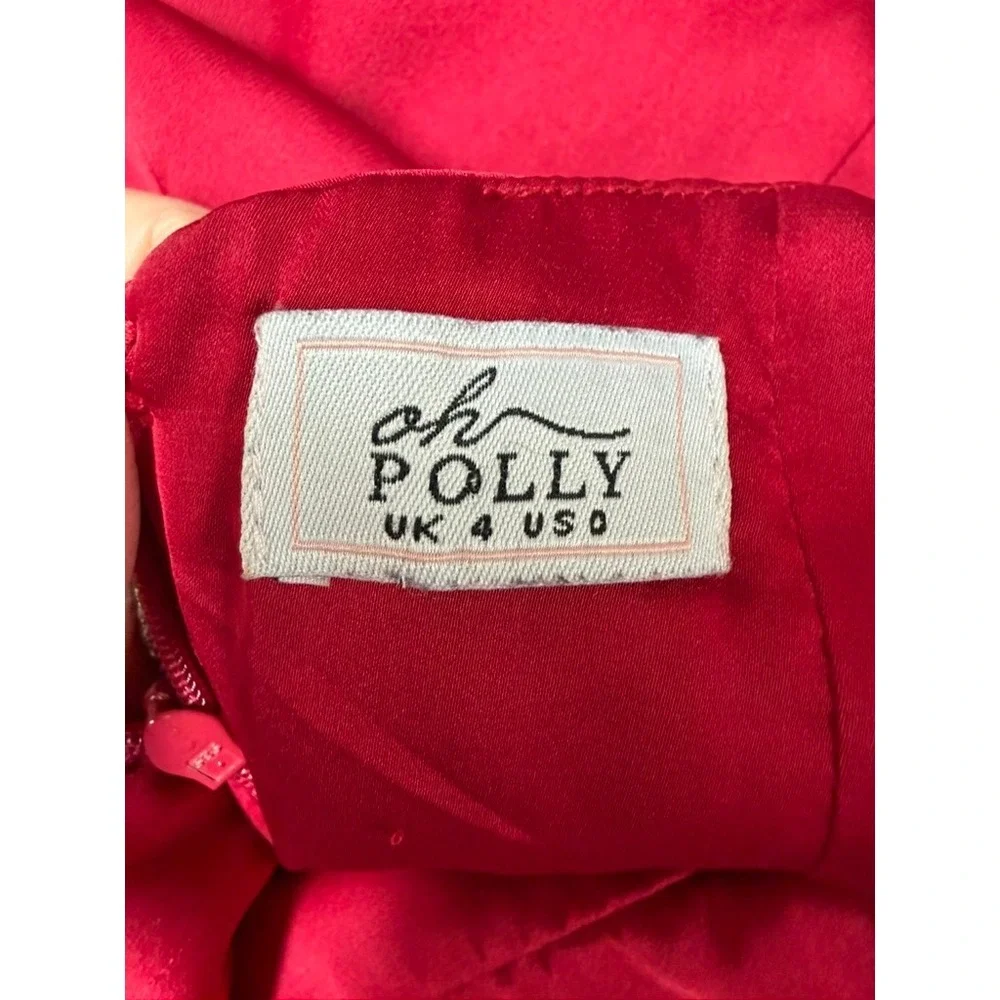 OH‎ POLLY Red Satin Cowl Neck Mini Dress UK 4 / US 0 Holiday Party - Picture 3 of 7